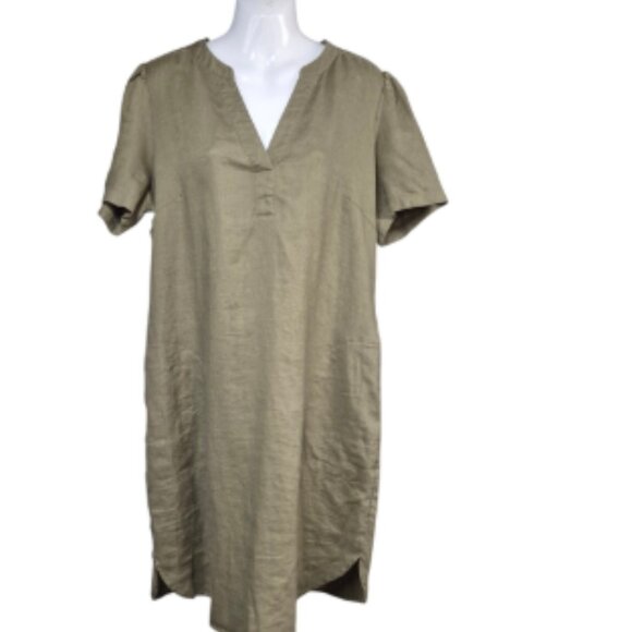 Part Two Copenhagen Casual Olive Green V-Neck Dress Size 40 US 8 - Picture 2 of 12